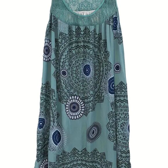 8X 7X 6X 5X 4X 3X Plus Size Tile Print Eyelet Embroidered Casual Tank Midi Dress - Picture 2 of 3